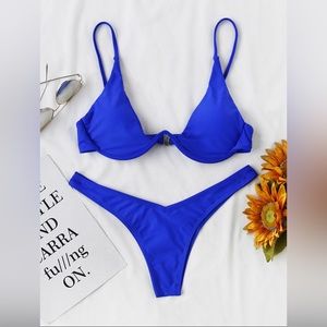 Mono bikini set spaghetti triangle bra & high cut bikini bottom. 2 piece